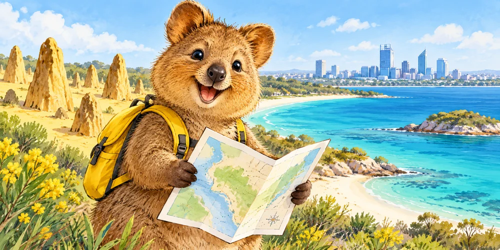 地図を広げて旅に出るクォッカのイラスト